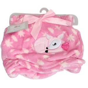 Cribmates Pink Deer Jacquard Baby Blanket 30x40 Plush Woodland NWT